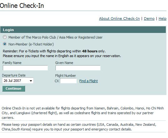 Cathay Pacific Online Check-In